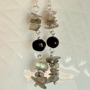 Labradorite & Freshwater Pearl Earrings, Natural Stone Dangle Earrings, Handmade